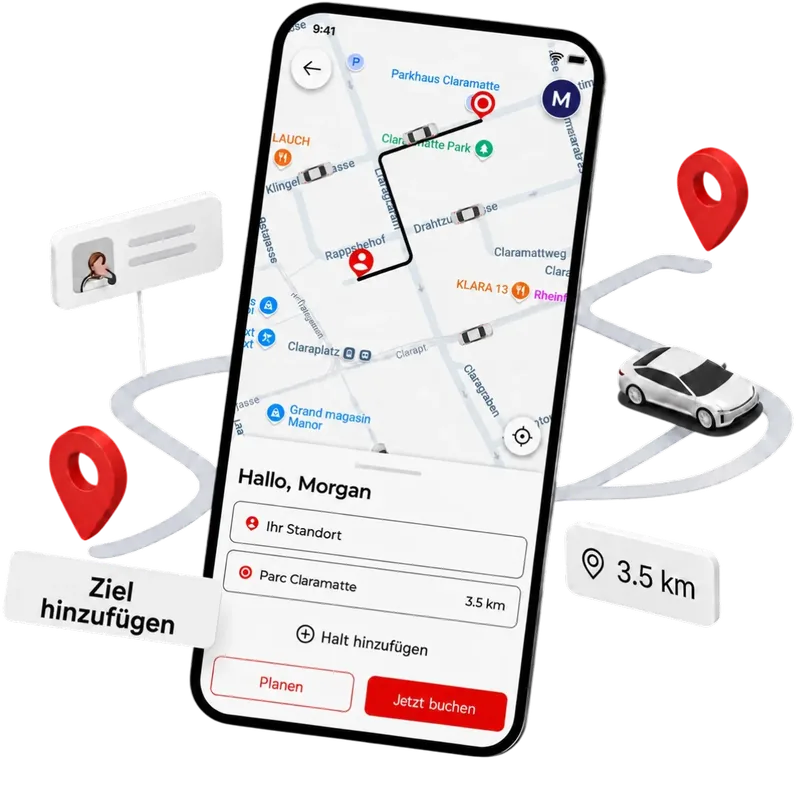Suich-App auf dem Smartphone: Buchung einer Fahrt mit Fahrer in Genf
